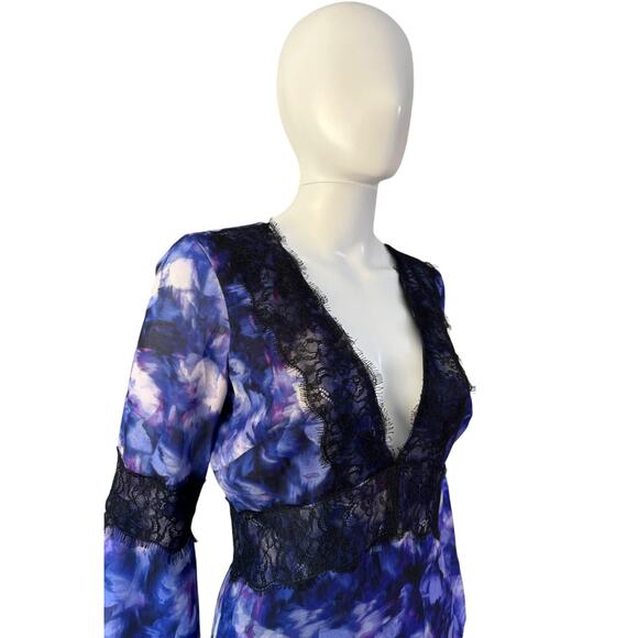 Badgley Mischka Bethany Gown Size 0 Blue Black Long Sleeve Lace Maxi Dress - Picture 8 of 9